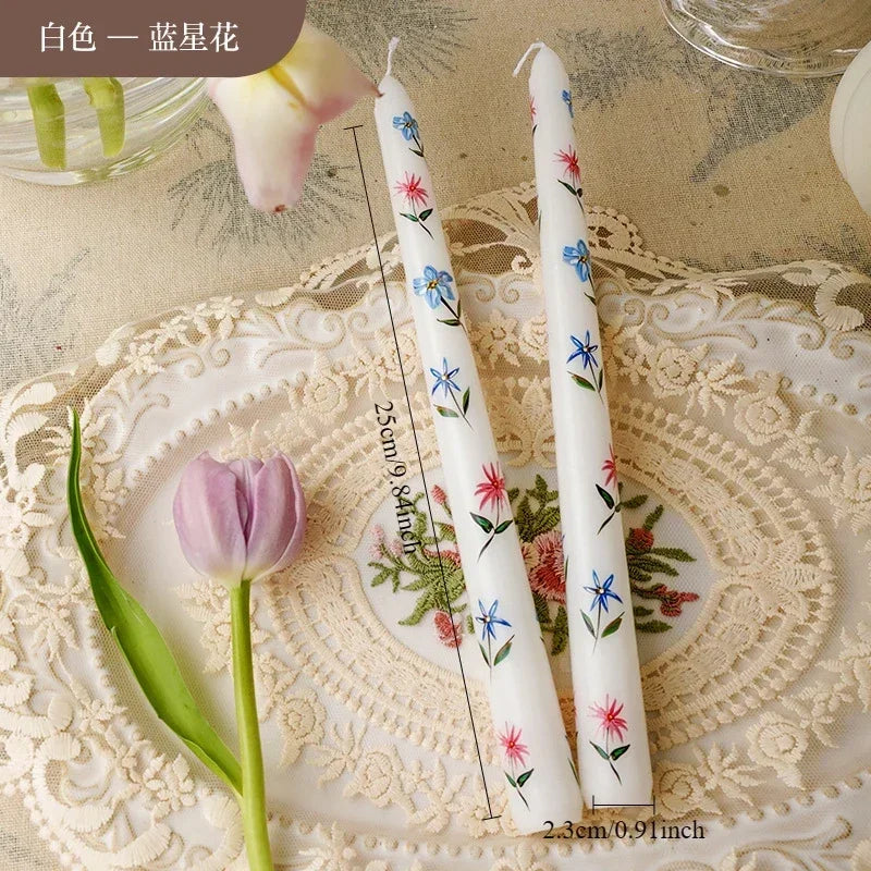 7.5'' Long Wedding Candles French Hand-Printed Pole Candle Long Taper Dinner Candles for Minimalist Home Decorative Candles