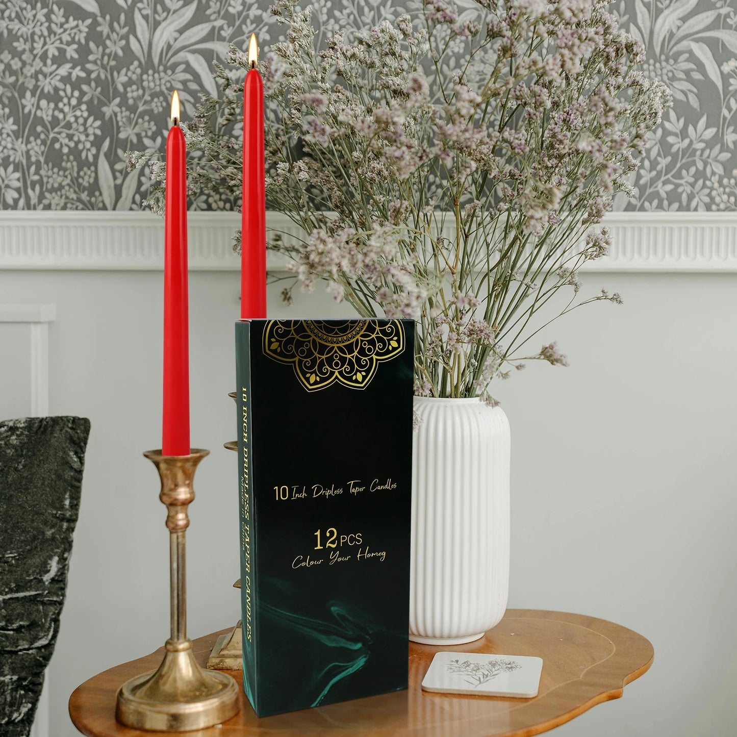 Hemasa  12 Pieces of 10inch Red Wax, Drip-Free, Smoke-Free, Fragrance-Free, Home Dinner Candles, Hand-Pulled, High-Quality, Suitable for Church, Family, Wedding, Party, Seasonal Celebrations, Emergency Situations and Home Decorations