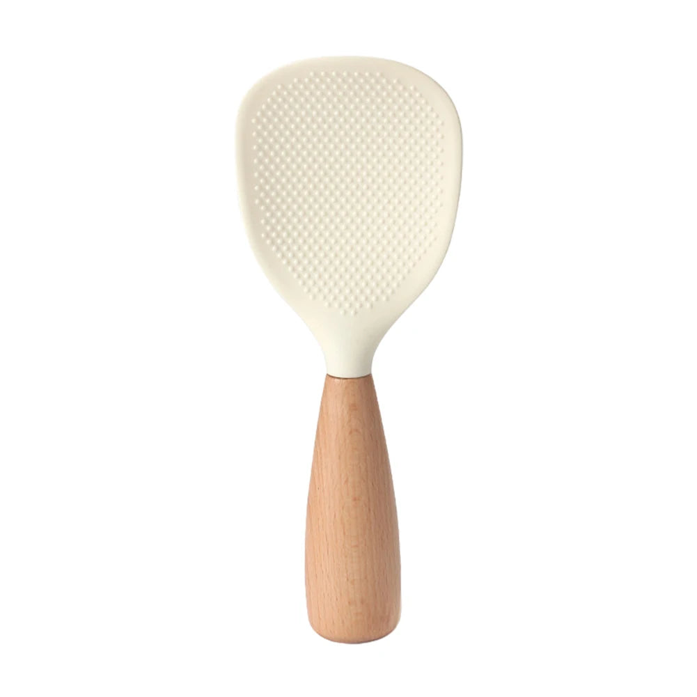 Hemasa 1Pc Silicone Wooden Handle Rice Spoon High Temperature Resistant Non Stick Rice Spoon