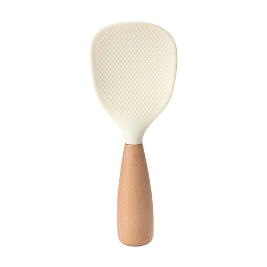 Hemasa 1Pc Silicone Wooden Handle Rice Spoon High Temperature Resistant Non Stick Rice Spoon