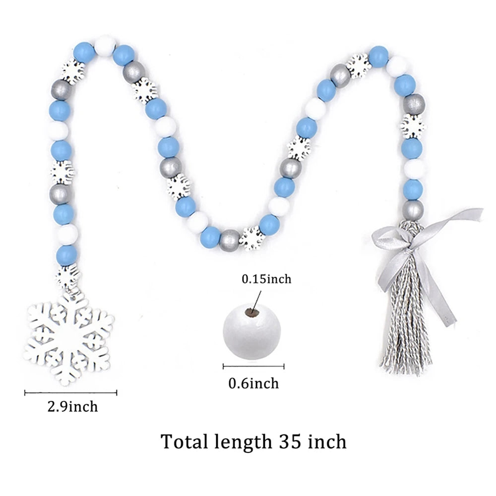 DIY Christmas Wooden Tassel Beads Garland With Wooden Snowflake Car Pendant Wall Hanging Ornaments Crafts Christmas Decoration
