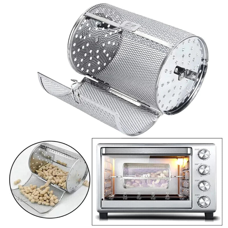 Tejesa Stainless Steel Grill Rotisserie Oven For Kitchen Fry Basket Coffee Bean Grilled Cage Drum Rack Air Fryer Accessories Universal
