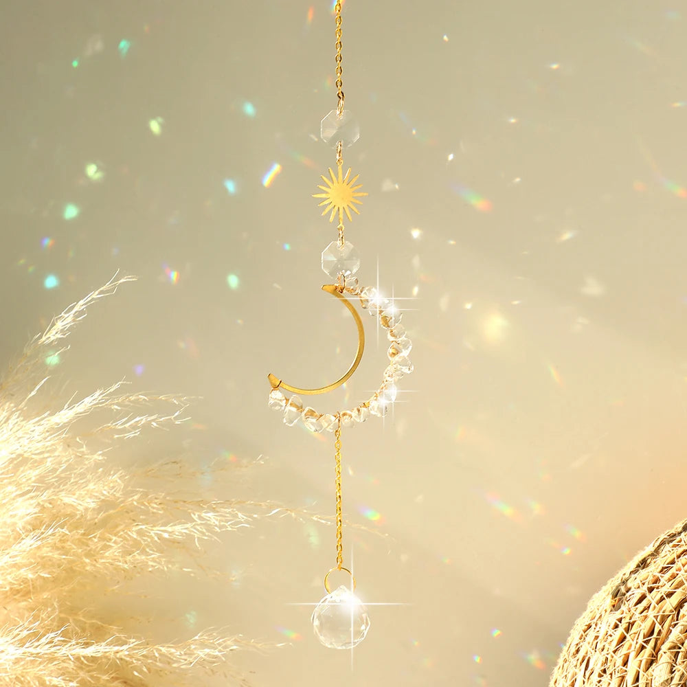 Hemasa Crystal Suncatcher Glass Ball Pendant Window Hanging Sun Catcher Moon Light Catcher Wind Chime Garden Home Decor Christmas Gift