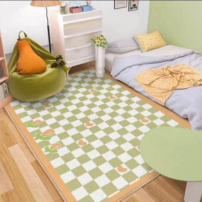 Tejesa Pink Blue Checkerboard Bedside Carpet Cute Dopamine Bedroom Rug Fashion Ins Advanced Light Luxury Soft Coffee Table Mat 러그 Tapis