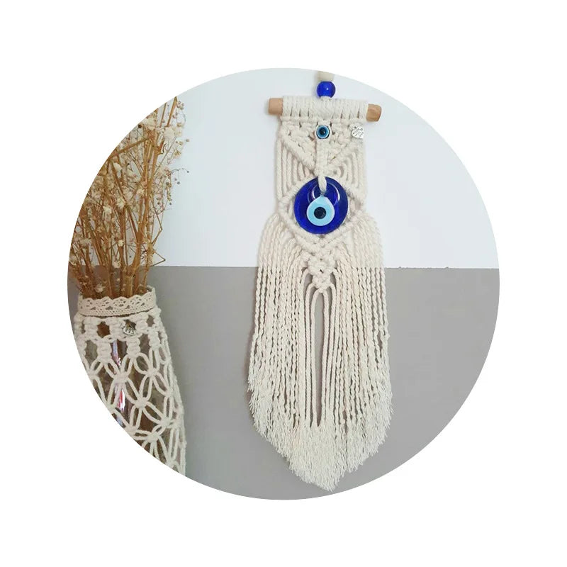 Tejesa Children's Room Decoration with Blue Eyes Pure Handmade Cotton Thread Woven Tapestry Hanging