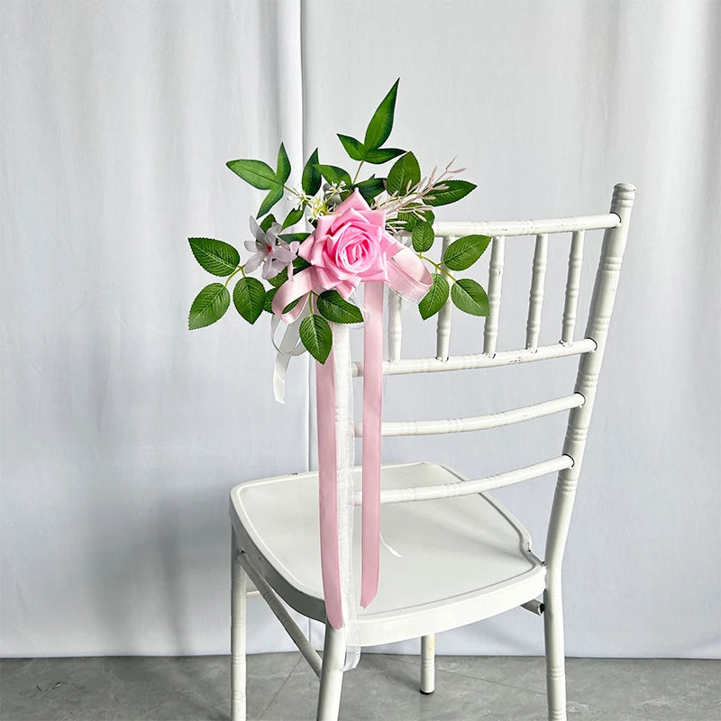 YeeNanee 8pcs Wedding Chair Decoration Flowers Artificial Rose Eucalyptus Pew Flowers for Wedding Ceremony Aisle Church Decor