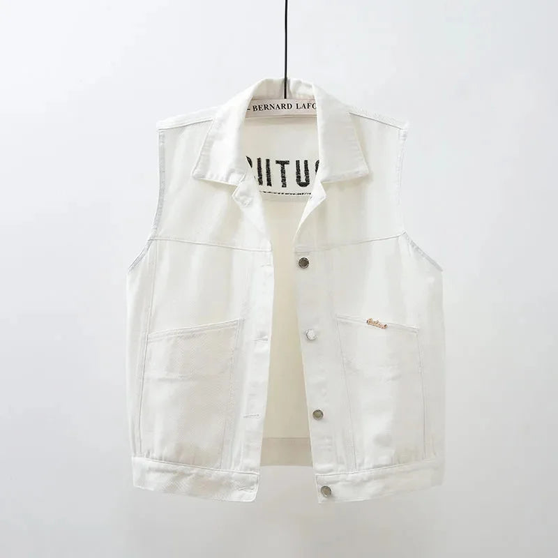 Hemasa New Colored Denim Vest Women Short Slim Embroidered Sleeveless Jacket Cardigan Tops Spring Pink Jeans Vest Female Waistcoat