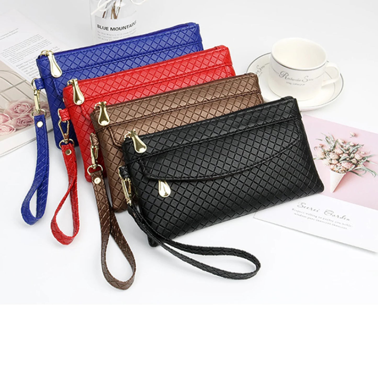 Women'S Clutch Bag Casual Mobile Phone Coin Purse Fashionable Pouch Trendy Female PULeather Wallet Purses Handbag Card Holder