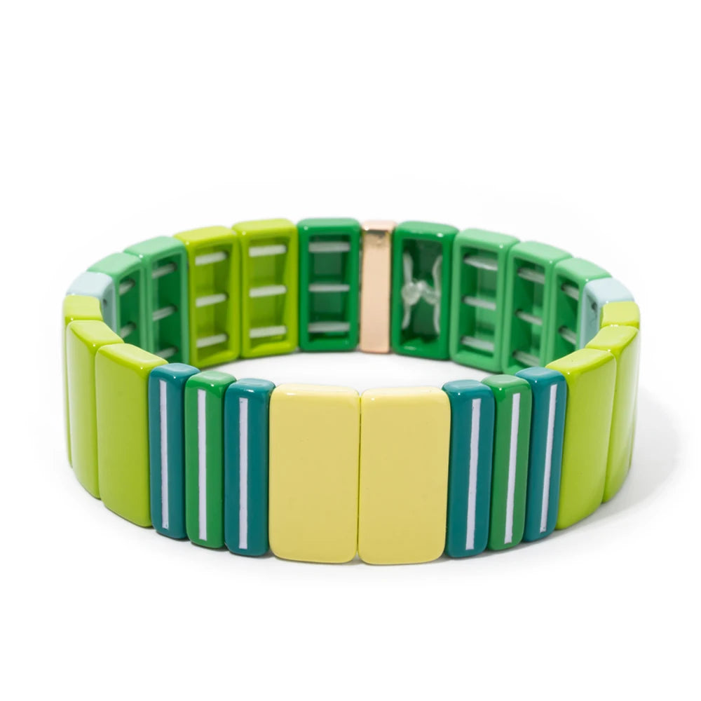 Tejesa Green Blue Color Enamel Boho Beaded Stretchable Bracelet for girls/women