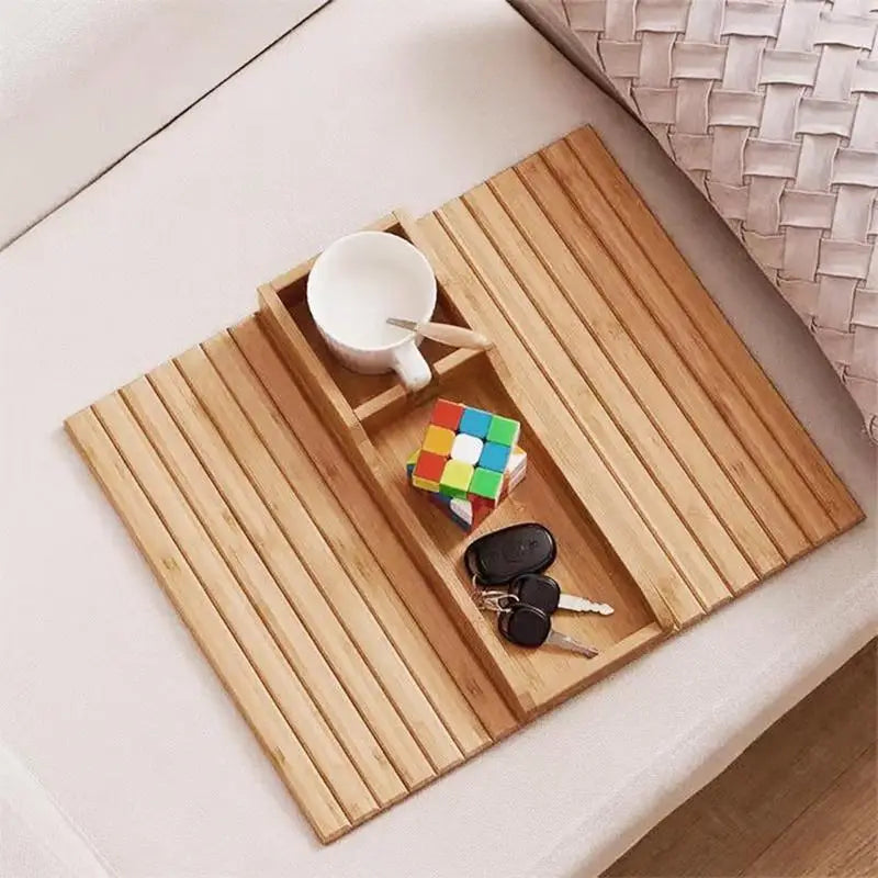 Hemasa Couch Arm Tray Wooden Cup Holder Couch Arm Table Sofa Tables Sofa Arm Organizer Removable Adjustable For Snacks Drinks TV Remote