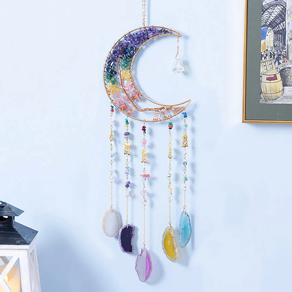 7 Chakra Gemstones Tree Of Life Dream Catchers  Natural Agate Bedroom Wall Hanging Crystal Dream Catcher Home Craft Decorations