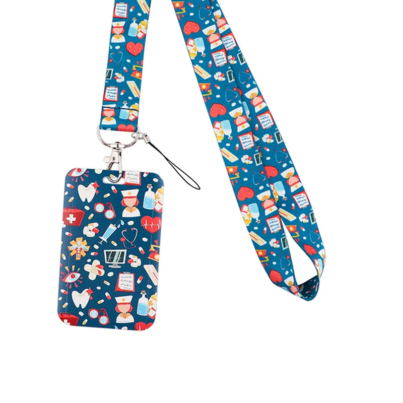 Dentist Doctor Nurse Cartoon Credential Neck Strap Lanyards Keychain ID Card Pass Hang Rope Lariat Key Chain Ring Badge Holder