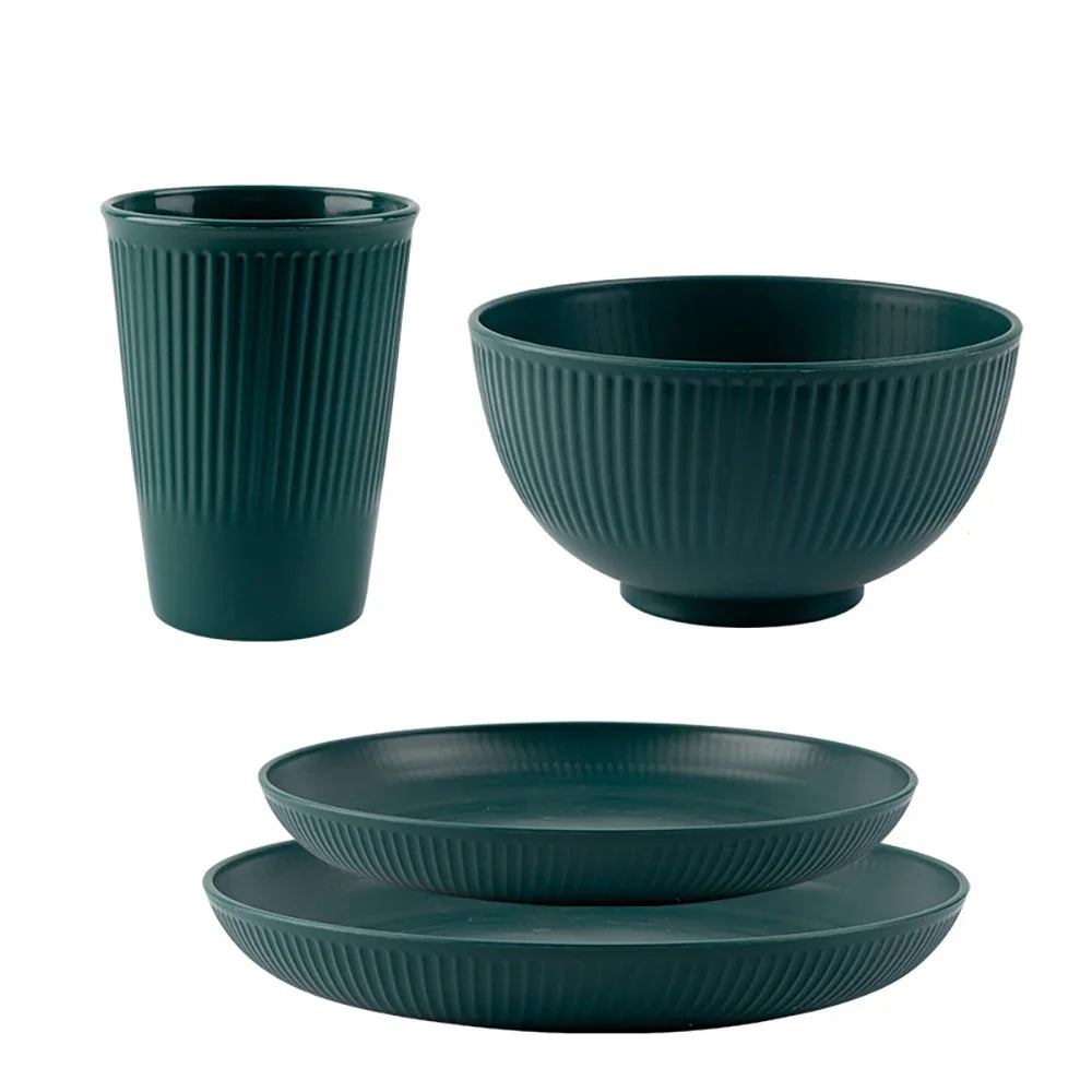 Heamsa 4Pcs Wheat Straw Tableware Set Plate Dish Bowl Cup Unbreakable Kitchen