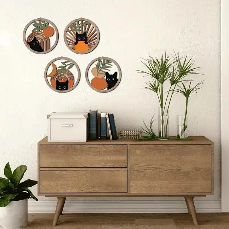Hemasa 4Pcs Wall Art decor, Bohemian wall hanging sculpture, Hollowed-out Design for living room, bedroom, country courtyard