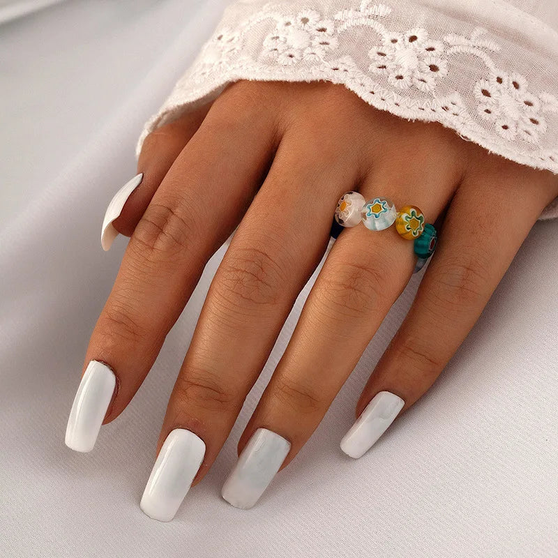 New Turkish Blue Evil Eye Rings for Women Handmade Round Resin Beads Elastic Adjustable Ring Girls Popular Jewelry Party Gift