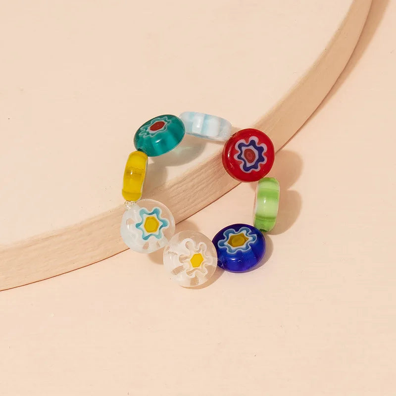 New Turkish Blue Evil Eye Rings for Women Handmade Round Resin Beads Elastic Adjustable Ring Girls Popular Jewelry Party Gift