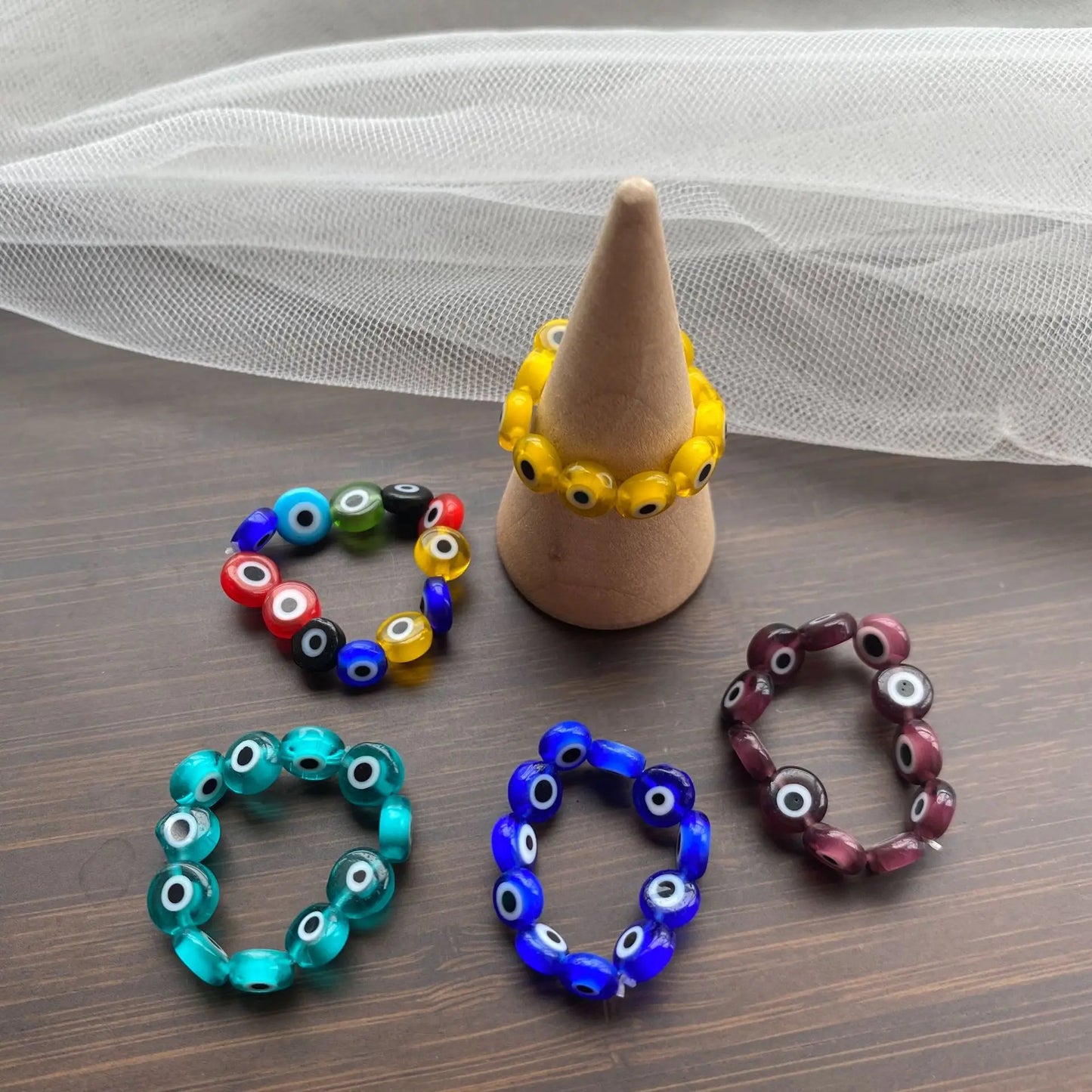 New Turkish Blue Evil Eye Rings for Women Handmade Round Resin Beads Elastic Adjustable Ring Girls Popular Jewelry Party Gift