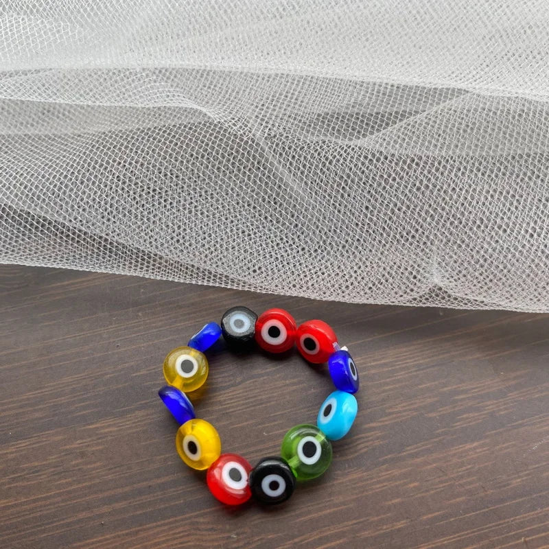 New Turkish Blue Evil Eye Rings for Women Handmade Round Resin Beads Elastic Adjustable Ring Girls Popular Jewelry Party Gift