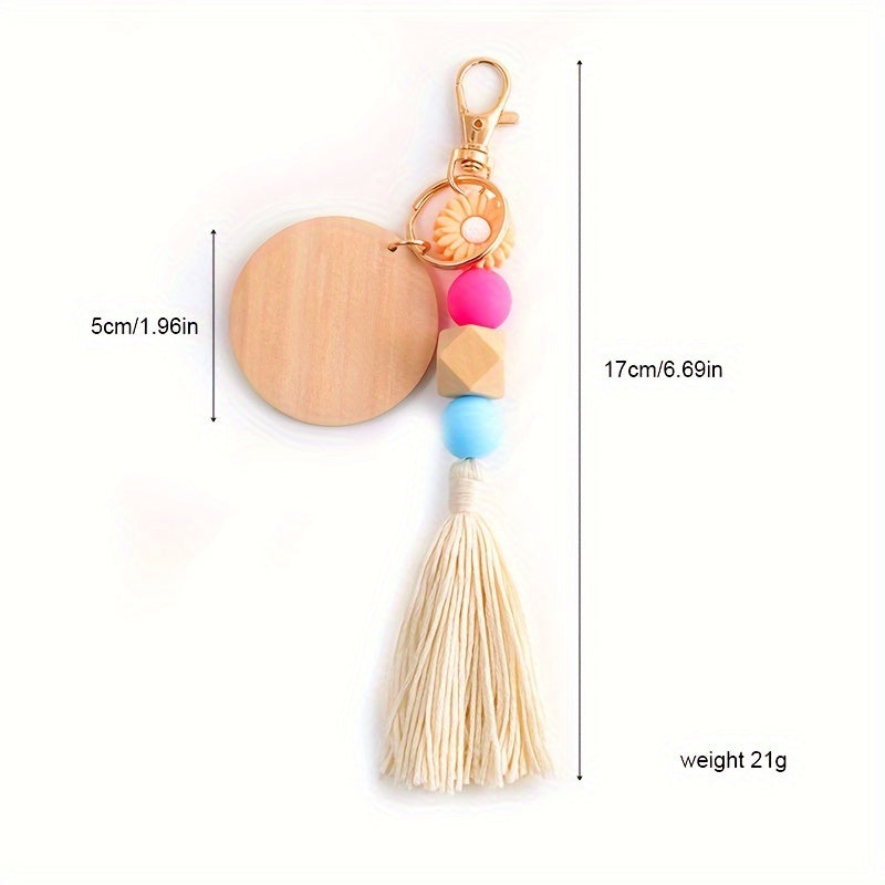 Hemasa Silicone Beads Tassel Wood Chip  Keychain , Bag Charms, Birthday Gifts, Party Favors