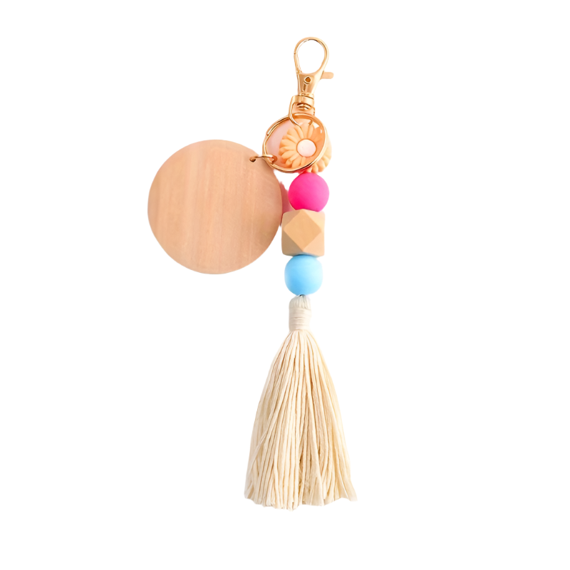 Hemasa Silicone Beads Tassel Wood Chip  Keychain , Bag Charms, Birthday Gifts, Party Favors