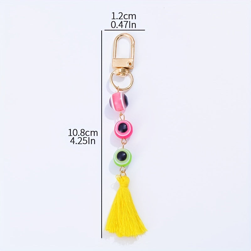 Evil Eye Keychain Cute Amulet Good Luck Color Block Key Ring Purse Bag Backpack Car Accessory Women Men Christmas Gift
