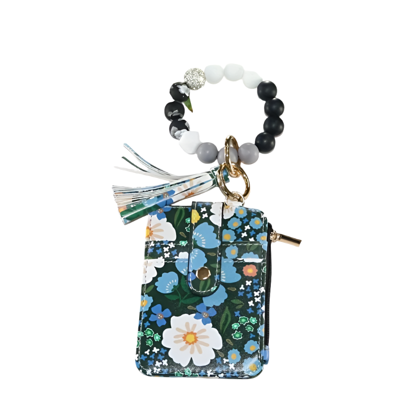 Hemasa Leather Key Chain, Floral Fringe Card Bag Anti-loss Key Chain Pendant