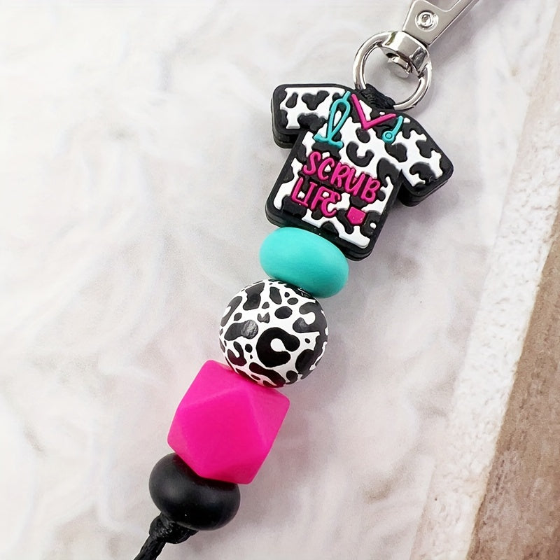 Chic Leopard Print Silicone Nurse Uniform Keychain - Beaded Charm Accessory, Perfect Gift for Staff, Doctor's Day, Pendant