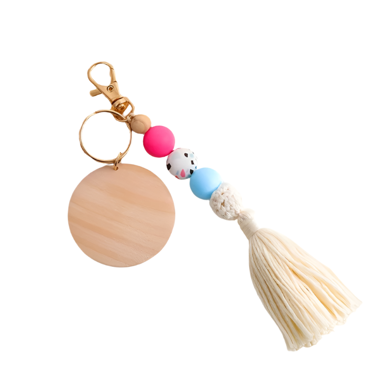 Hemasa Silicone Beads Tassel Wood Chip  Keychain , Bag Charms, Birthday Gifts, Party Favors