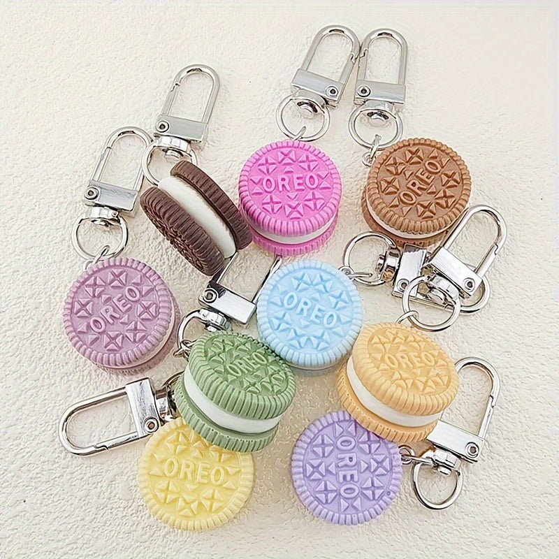 Charming Macaron Cookie Keychain - Colorful Resin & Alloy, Perfect For Bags & Car Keys, Fashionable Accessory For Women