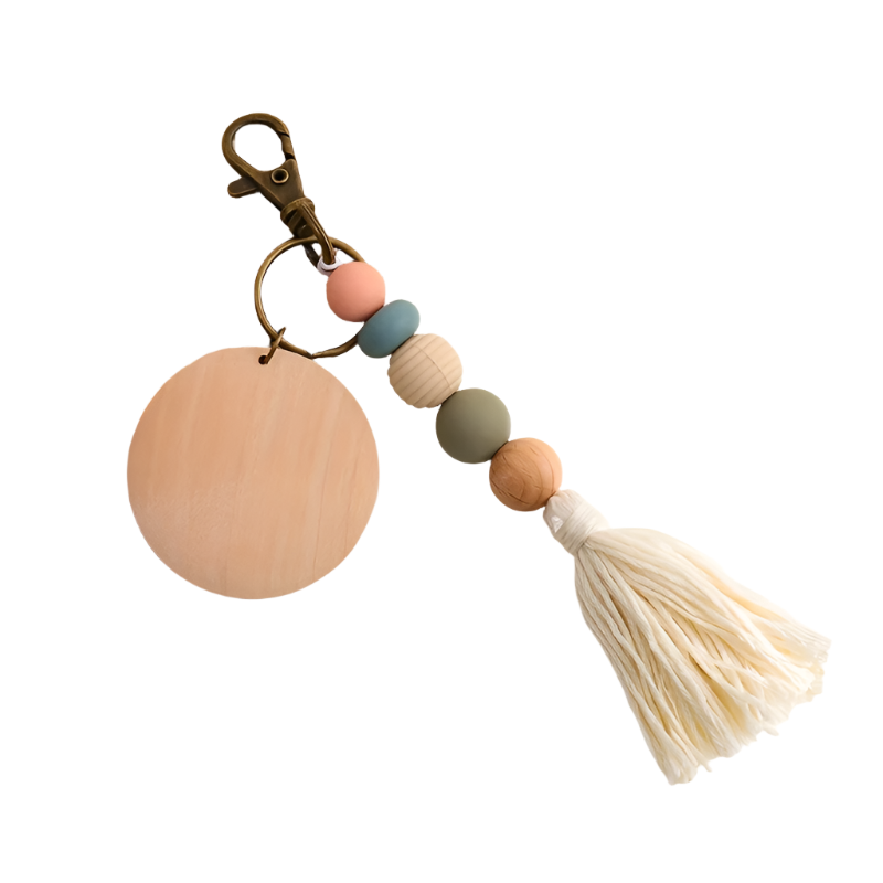 Hemasa Silicone Beads Tassel Wood Chip  Keychain , Bag Charms, Birthday Gifts, Party Favors