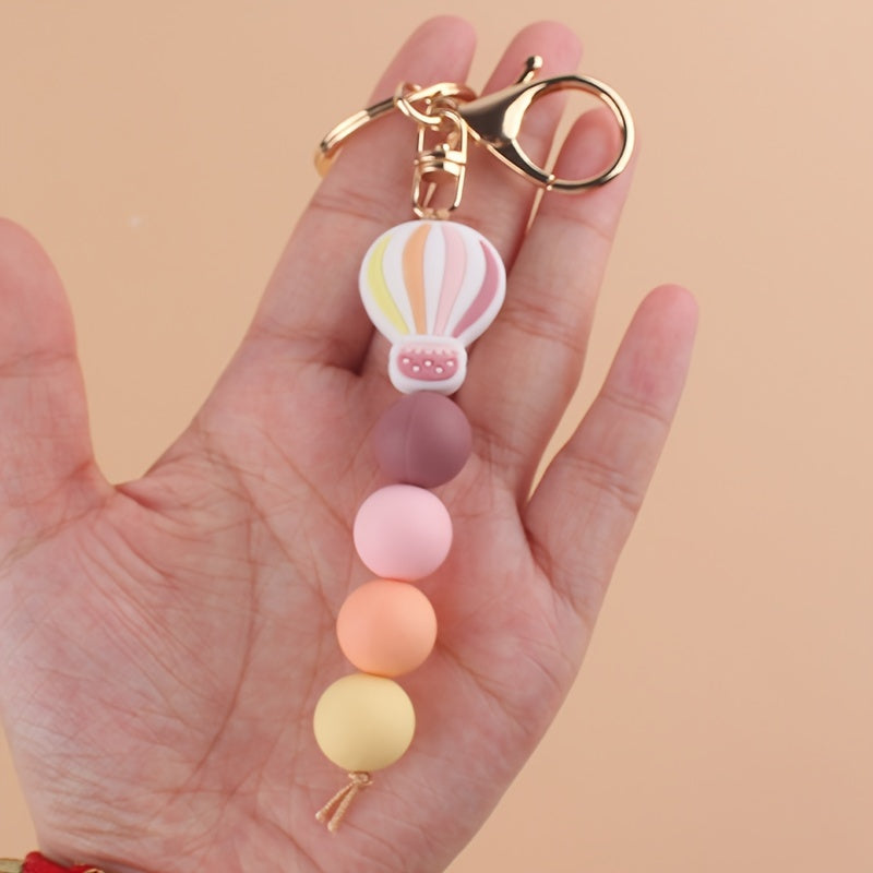 Hemasa  Hot Air Balloon Silicone Beaded Keychain Cute Cartoon ID Badge Holder Key Chain Ring Bag Backpack Charm Car Key Pendant Gift