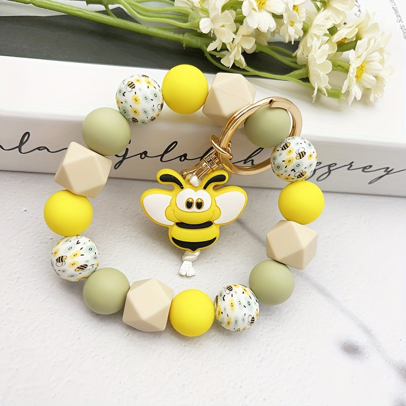Cute Silicone Penguin & Bee Cartoon Keychains, Anime-Inspired Beaded Animal Charm Keyrings with Lobster Clasp, Single Individual Decorative Key Holder for Bags and Car Keys, Ideal Birthday Gift for Ladies