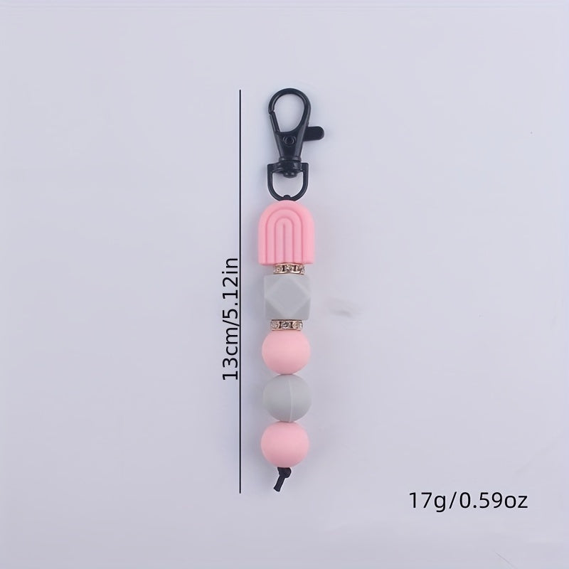 1pc Silicone Beaded Keychain Cute Color Block Stretchy Key Chain Ring Bag Backpack Charm Car Key Pendant Women Female Gift