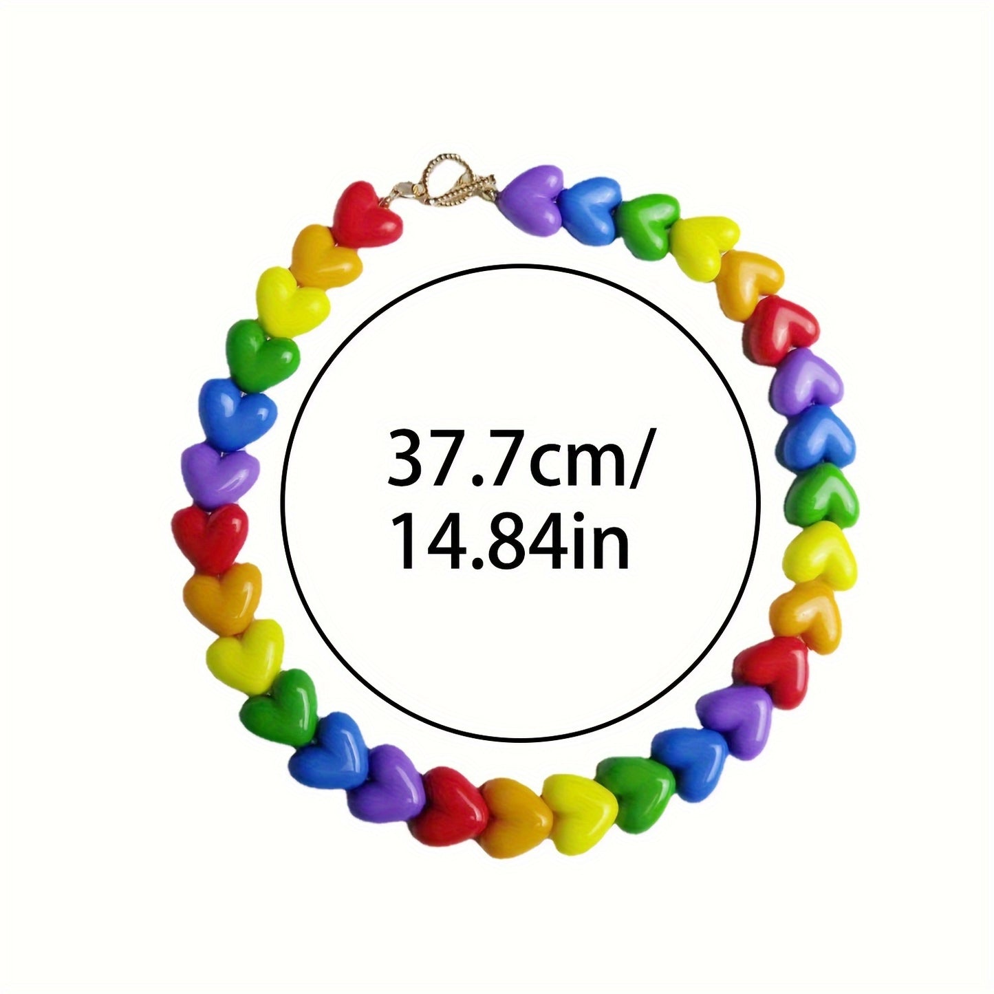 Colorful Acrylic Heart Bead Choker Necklace with OT Clasp, Fashionable Personality Neckwear for Women - Suitable for Music Festivals, Parties, and Daily Wear - No Plating, Vacation and Party Style - One Piece