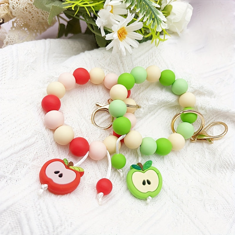 Hemasa Silicone Beaded Apple Keychain, Cute Fruit Design Key Ring, Anti-Lost Bag & Car Key Holder, Perfect For Friends