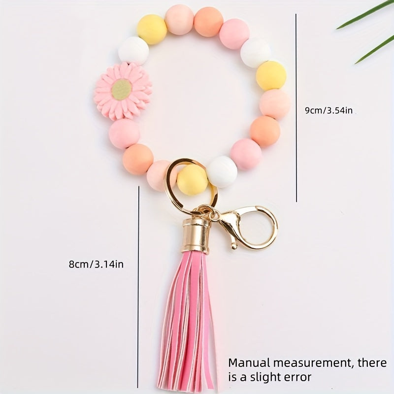 Hemasa 3Pcs Silicone Bead Keychain Set  / Round Beaded Wristlet Key Rings with Lobster Clasp