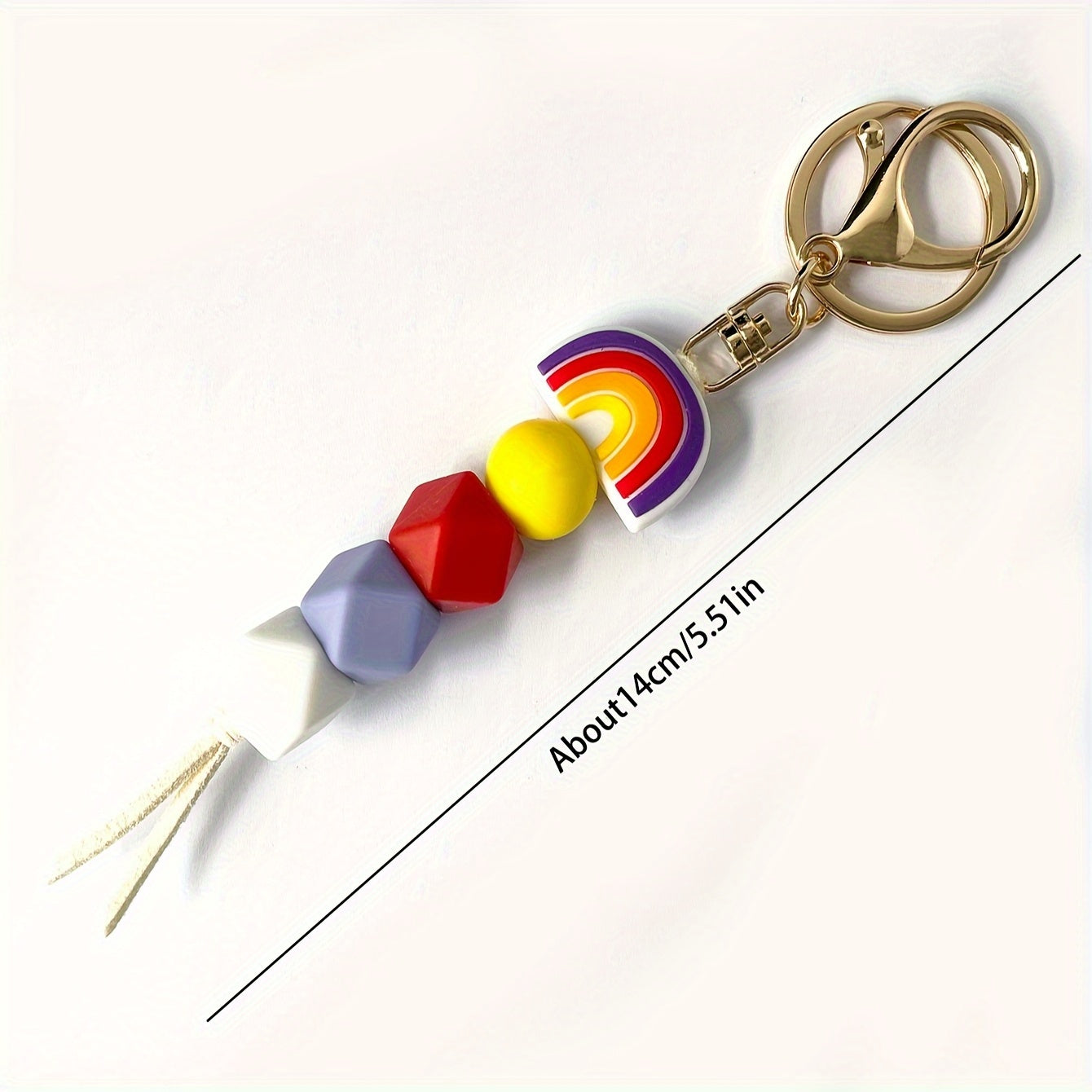 Festive Rainbow Silicone Bead Keychain - Perfect for School or Work - Professionally Crafted with Alloy Rings and a Fun Tassel