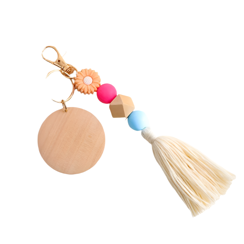 Hemasa Silicone Beads Tassel Wood Chip  Keychain , Bag Charms, Birthday Gifts, Party Favors
