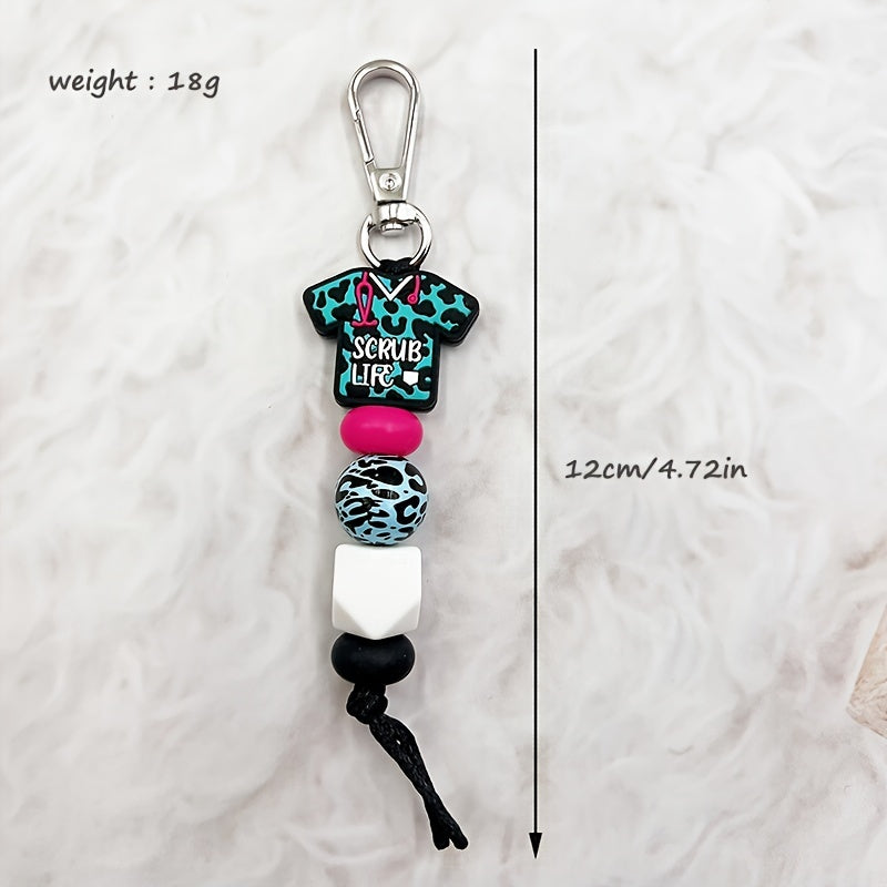 Chic Leopard Print Silicone Nurse Uniform Keychain - Beaded Charm Accessory, Perfect Gift for Staff, Doctor's Day, Pendant