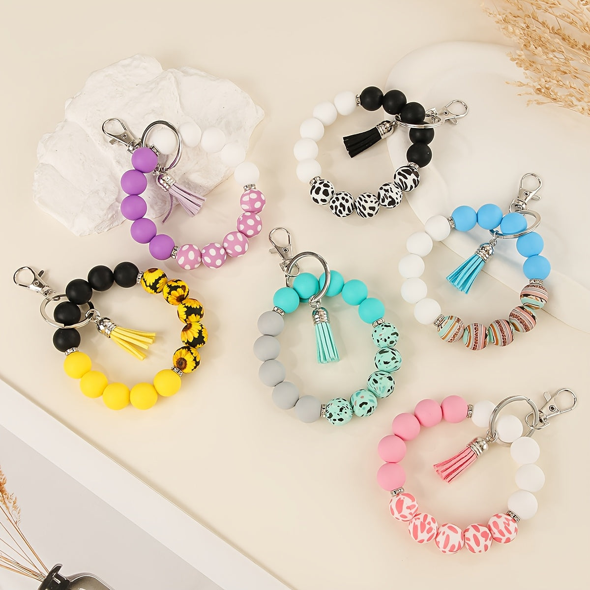 1pc Mardi Gras Day Silicone Bead Keychain - Casual Style, Non-Braided, Unplated, Car Pendant Accessory for Daily Wear