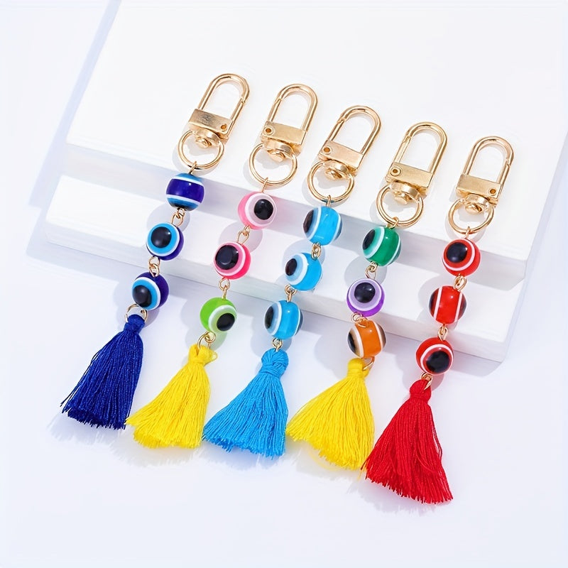 Evil Eye Keychain Cute Amulet Good Luck Color Block Key Ring Purse Bag Backpack Car Accessory Women Men Christmas Gift
