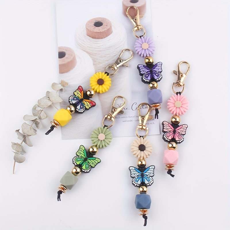 Hemasa Handmade Silicone Beaded Keychains with  Butterfly & Flower Charms