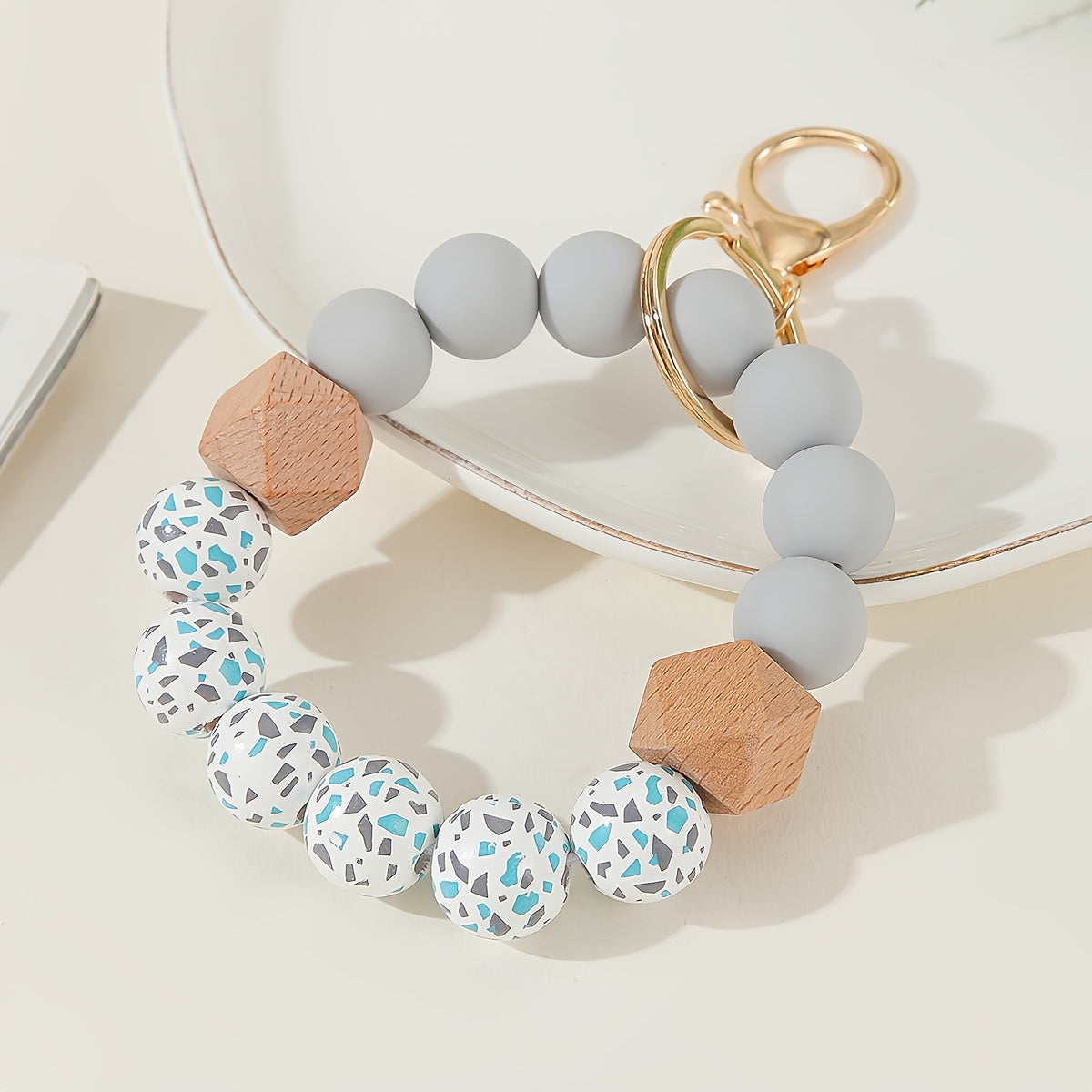 Chic Silicone Beaded Keychain - Sporty Round Wristlet with Lobster Clasp, Perfect for Women's Fashion Accessories & Valentine's Gift