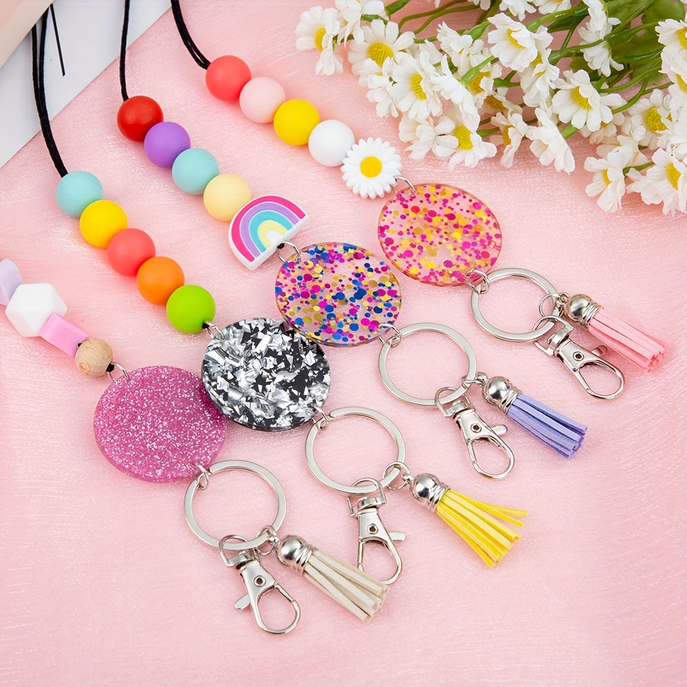 Colorful Glitter Beaded Lanyard With Breakaway Clasp - Perfect For Teachers, Nurses & Office Staff - Includes Id Badge Holder & Keyring