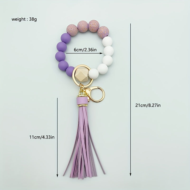 Leopard Silicone Beaded Bracelet Wristlet Keychain Fashion Bangle Key Chain Bag Charm Phone Lanyard Earbud Case Cover Accessories Women Female Gift