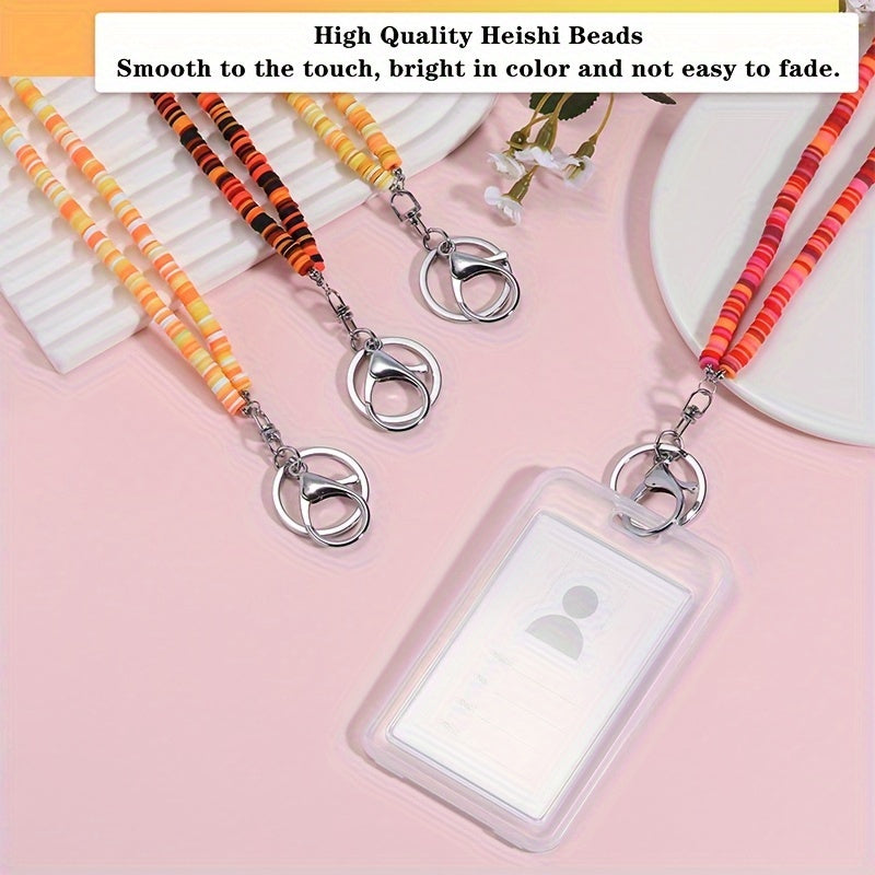 Bohemian Style Clay Bead Badge Holders with Rotatable Metal Buckle - Pack of 4 Multicolor Teacher Lanyards for ID Badges, Keys, Cruise Cards - Durable and Fade-Resistant Neck Keychain Straps