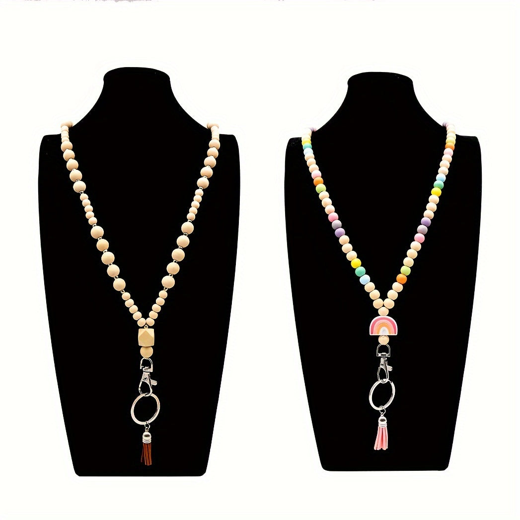 Vibrant Handmade Beaded Necklace with Rainbow Charm and Tassel Keychains - Perfect for Festive Occasions