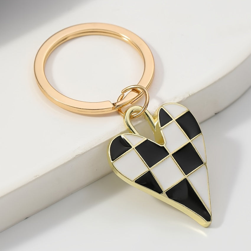 "Captivating" Chic Checkerboard Heart & Evil Eye Keychain - Alloy, Fashionable Accessory For Bags & Backpacks Bag Charms For Handbags Bag Accessories Charms