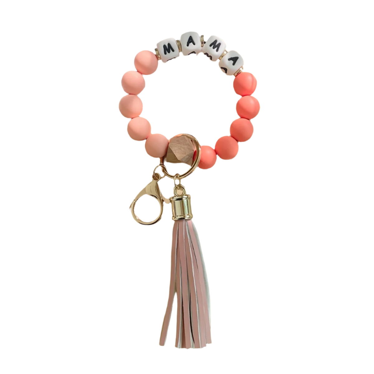 Hemasa MAMA Silicone Beaded Bracelet Wristlet Keychain Cute Elastic Bangle Key Chain Bag Charm Phone Lanyard Women /Girls