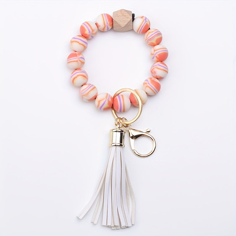 Colorful Silicone Bead Bracelet Keychain, 1pc - Perfect for Birthdays, Halloween & Christmas